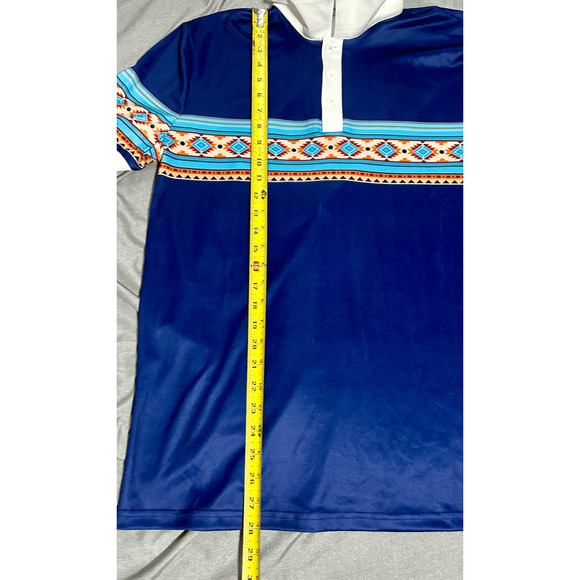 Hawalili Men’s Blue Southwest Pattern Polo Shirt Sz Medium NWT - Picture 9 of 10